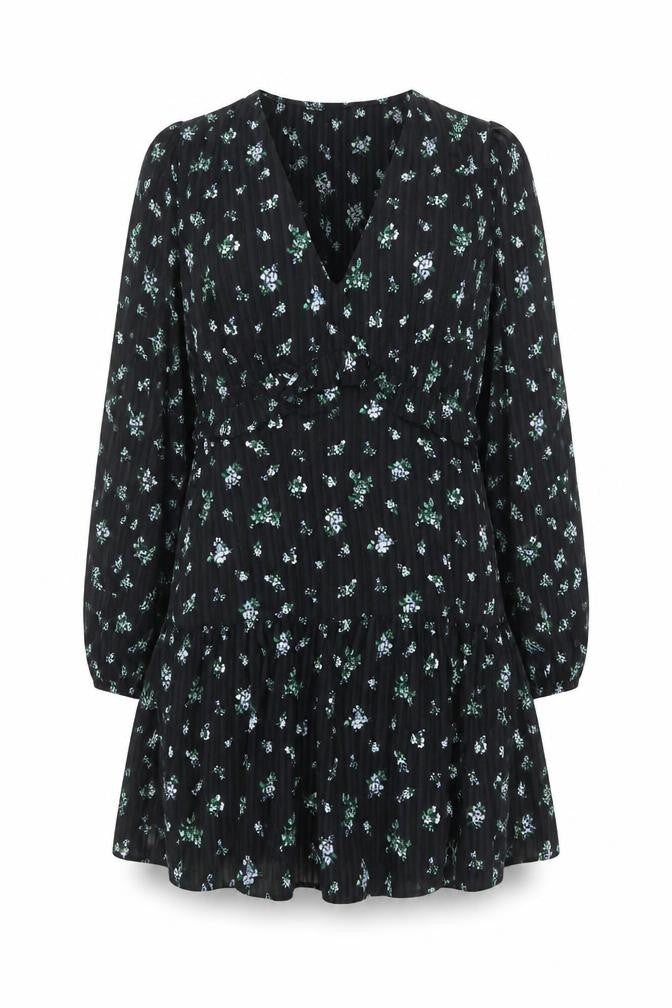 Marks & Spencer Women Black Floral UK 18 Fit & Flare V-Neck Dress