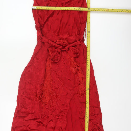 Zara Basic Women Red XS Long Viscose Tassel Belted Slip Dress