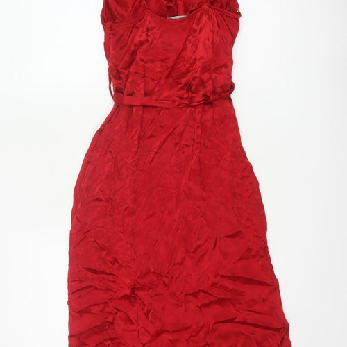 Zara Basic Women Red XS Long Viscose Tassel Belted Slip Dress