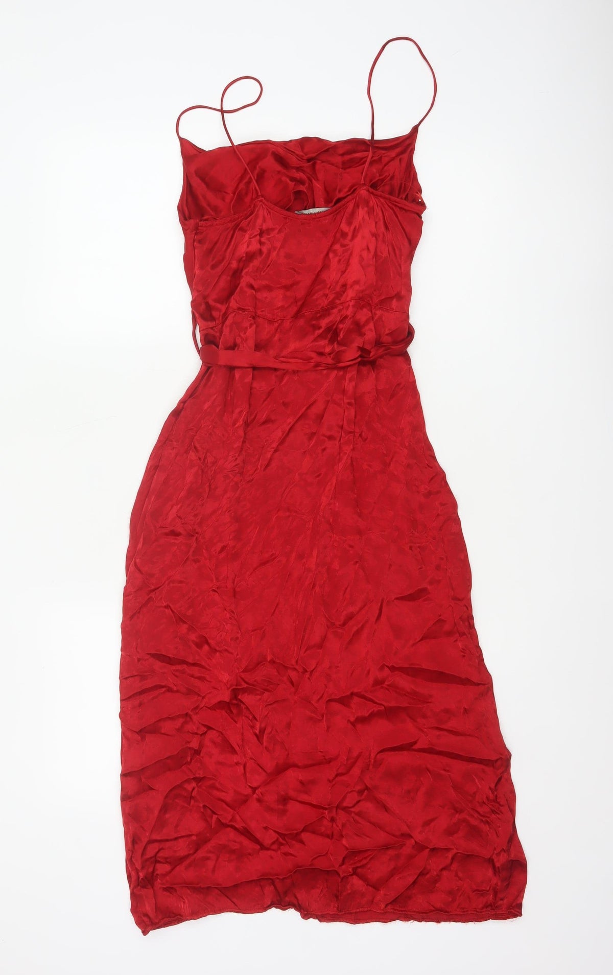 Zara Basic Women Red XS Long Viscose Tassel Belted Slip Dress