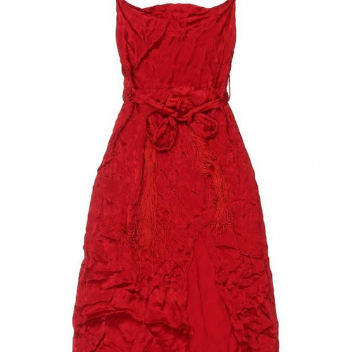 Zara Basic Women Red XS Long Viscose Tassel Belted Slip Dress