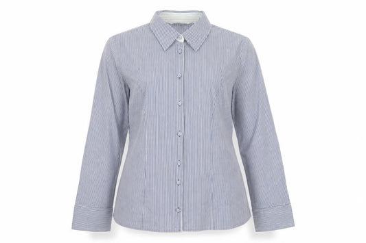Per Una Women Blue Stripe Button-Up Shirt UK 14 Long Sleeve Collared