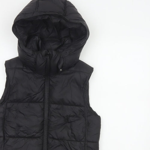Zara Women Black XS Hooded Puffer Waistcoat Quilted Full Zip