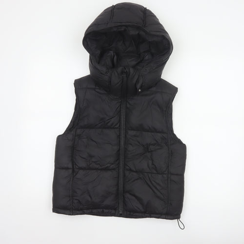 Zara Women Black XS Hooded Puffer Waistcoat Quilted Full Zip