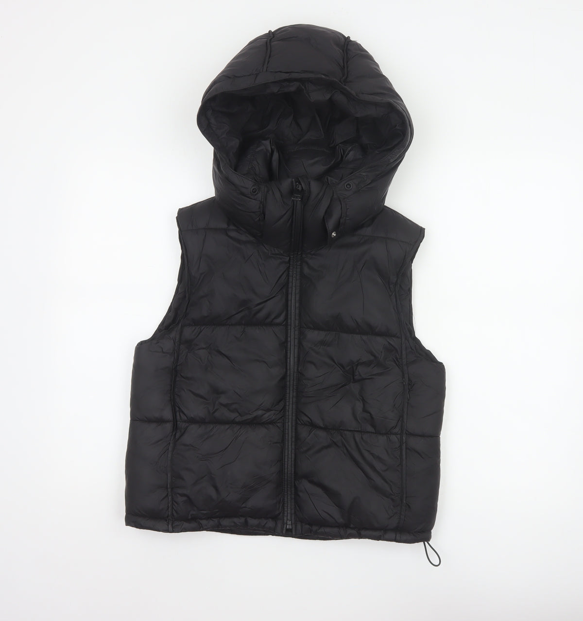 Zara Women Black XS Hooded Puffer Waistcoat Quilted Full Zip