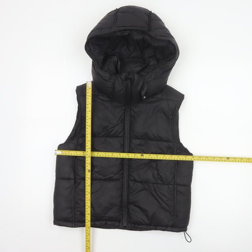 Zara Women Black XS Hooded Puffer Waistcoat Quilted Full Zip