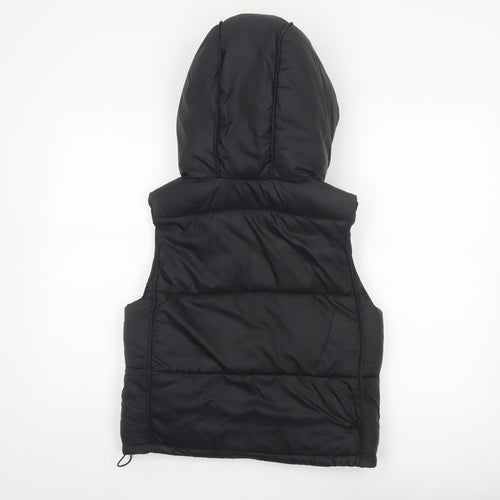 Zara Women Black XS Hooded Puffer Waistcoat Quilted Full Zip