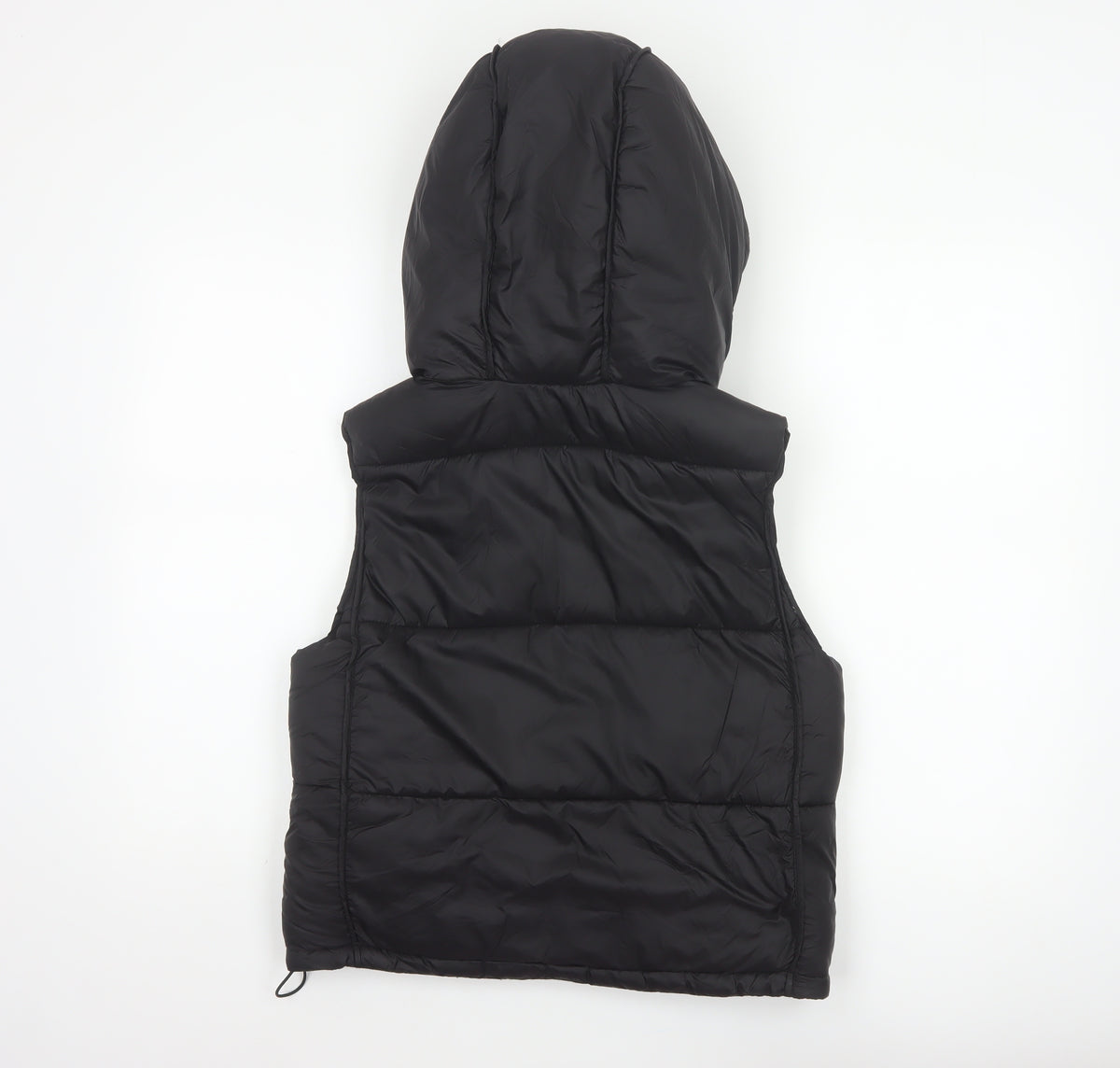 Zara Women Black XS Hooded Puffer Waistcoat Quilted Full Zip
