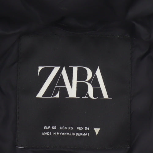 Zara Women Black XS Hooded Puffer Waistcoat Quilted Full Zip