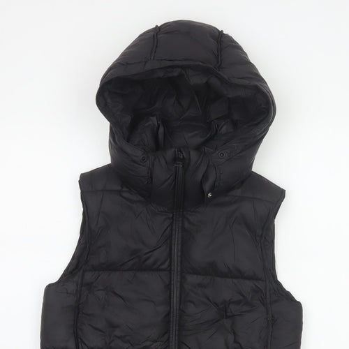 Zara Women Black XS Hooded Puffer Waistcoat Quilted Full Zip
