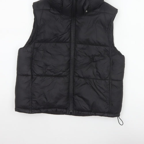 Zara Women Black XS Hooded Puffer Waistcoat Quilted Full Zip
