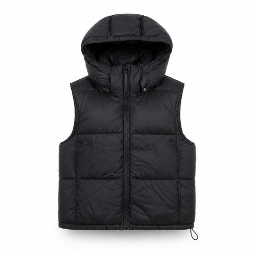 Zara Women Black XS Hooded Puffer Waistcoat Quilted Full Zip
