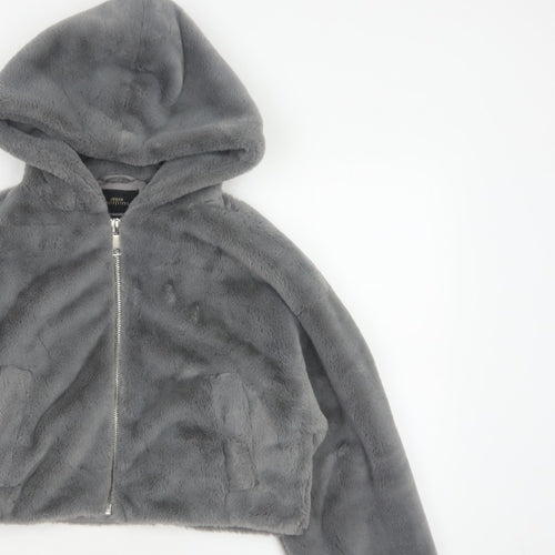 Urban Outfitters Women Grey S Faux Fur Hooded Cropped Zip Jacket