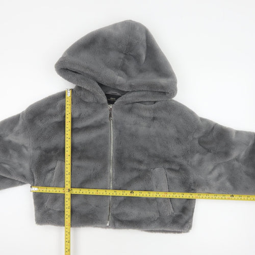Urban Outfitters Women Grey S Faux Fur Hooded Cropped Zip Jacket