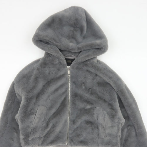 Urban Outfitters Women Grey S Faux Fur Hooded Cropped Zip Jacket