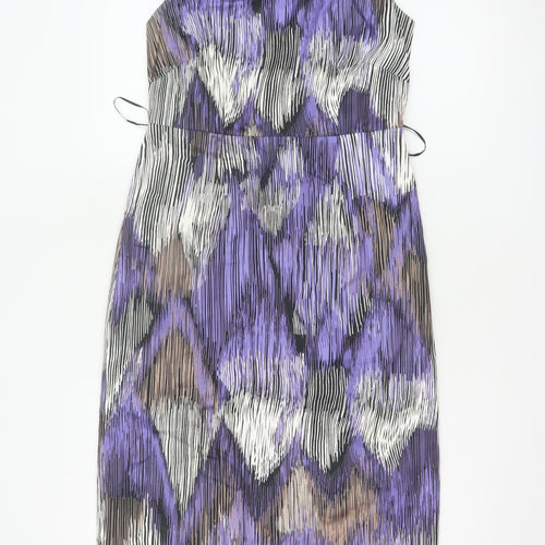 Coast Women Purple Size 10 Knee Length Sheath Dress Geometric Tie Waist