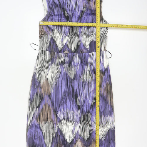 Coast Women Purple Size 10 Knee Length Sheath Dress Geometric Tie Waist