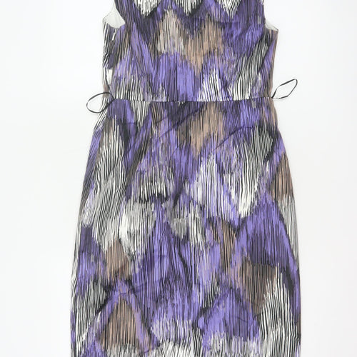 Coast Women Purple Size 10 Knee Length Sheath Dress Geometric Tie Waist