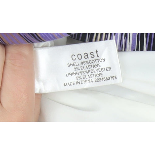 Coast Women Purple Size 10 Knee Length Sheath Dress Geometric Tie Waist