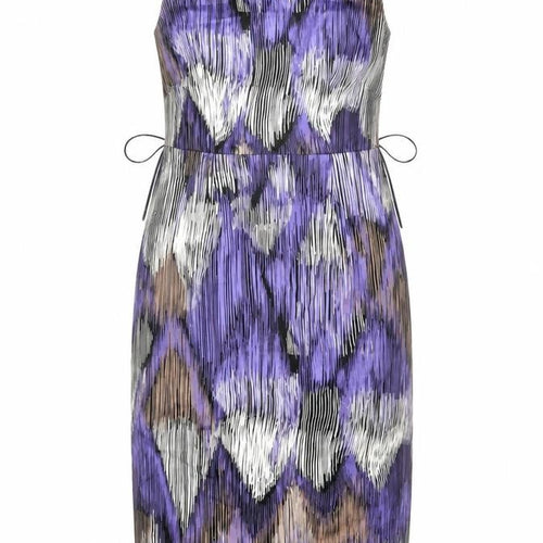 Coast Women Purple Size 10 Knee Length Sheath Dress Geometric Tie Waist
