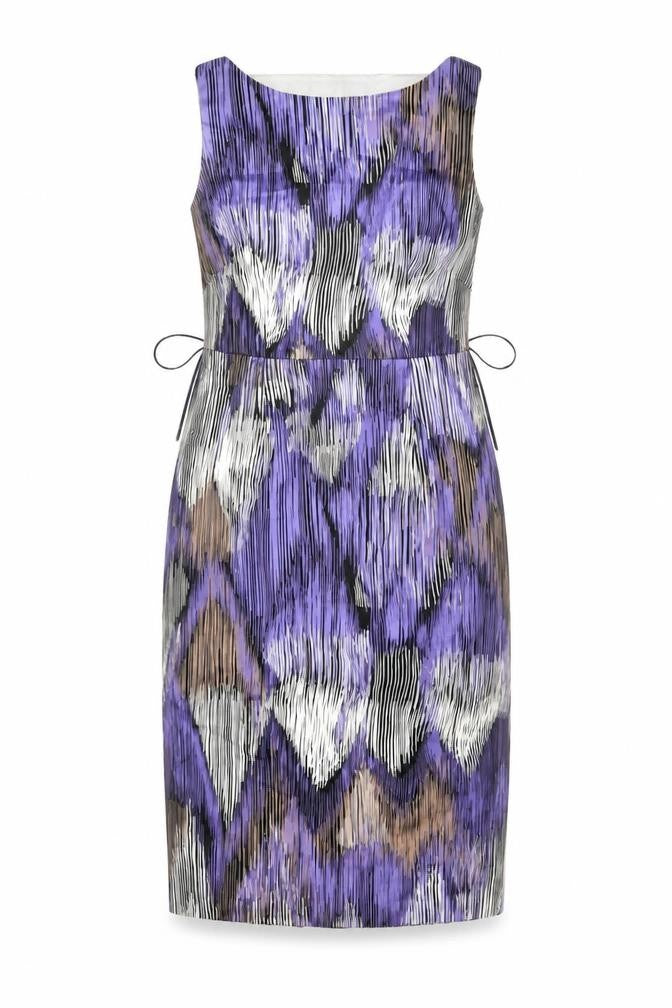 Coast Women Purple Size 10 Knee Length Sheath Dress Geometric Tie Waist