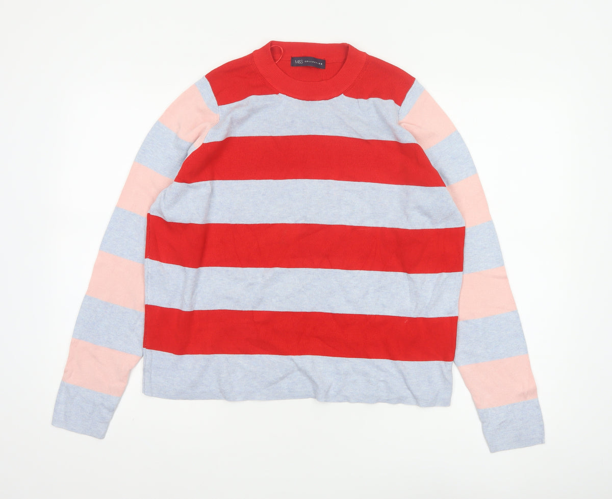 Marks and Spencer Women Red Grey Pink Striped Pullover Jumper UK 18