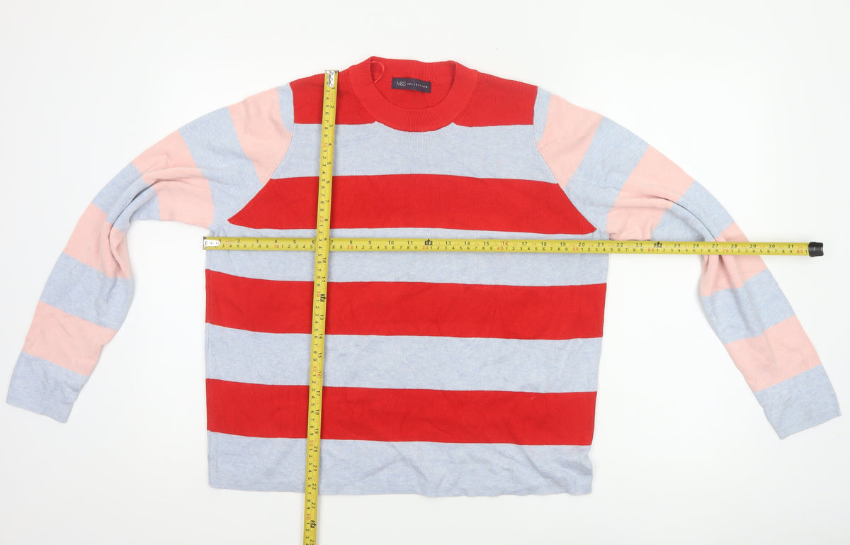 Marks and Spencer Women Red Grey Pink Striped Pullover Jumper UK 18