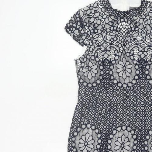 Phase Eight Women Blue UK 10 Floral Lace Pencil Knee Dress