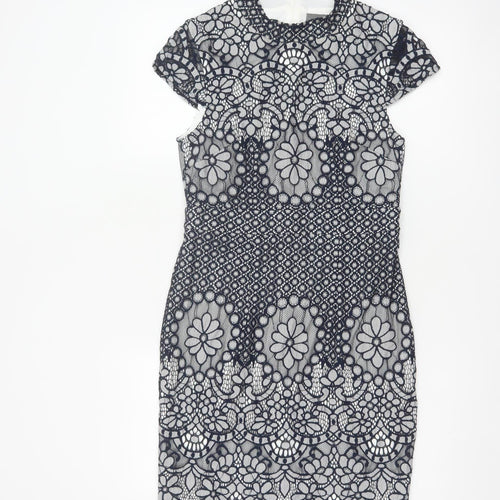 Phase Eight Women Blue UK 10 Floral Lace Pencil Knee Dress