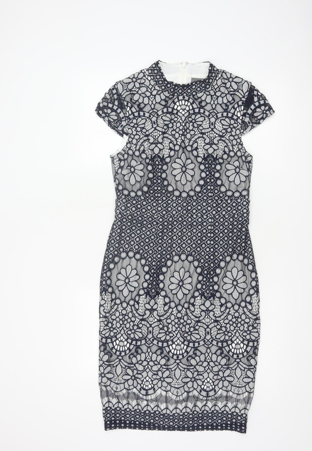 Phase Eight Women Blue UK 10 Floral Lace Pencil Knee Dress