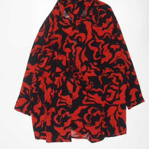 Yours Women Red Black Abstract Print UK 18 Belted Shirt Dress
