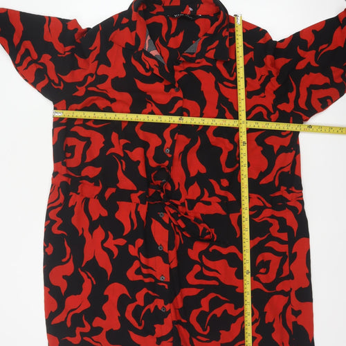 Yours Women Red Black Abstract Print UK 18 Belted Shirt Dress