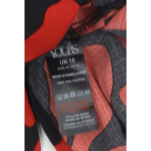 Yours Women Red Black Abstract Print UK 18 Belted Shirt Dress