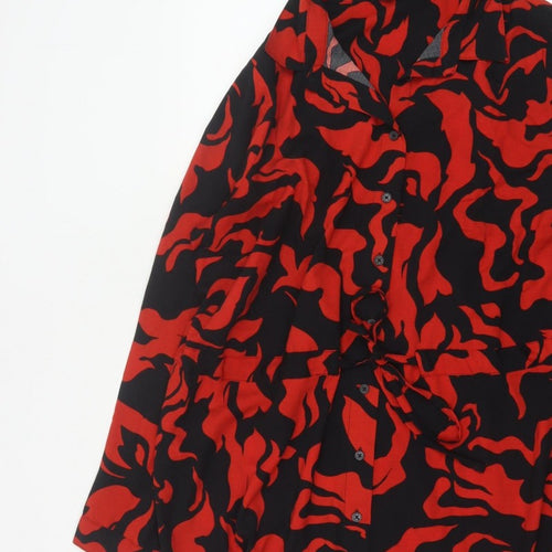 Yours Women Red Black Abstract Print UK 18 Belted Shirt Dress