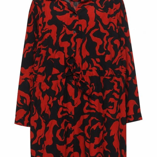 Yours Women Red Black Abstract Print UK 18 Belted Shirt Dress