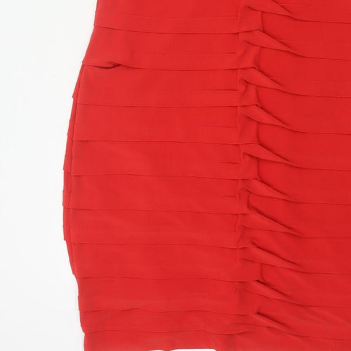 Roman Women Red UK 20 Bodycon Ruffle V-Neck Knee Length Party Dress