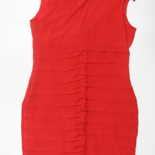 Roman Women Red UK 20 Bodycon Ruffle V-Neck Knee Length Party Dress