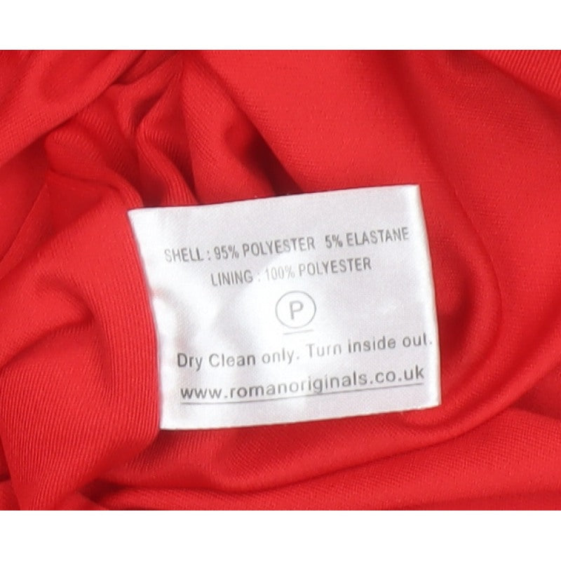 Roman Women Red UK 20 Bodycon Ruffle V-Neck Knee Length Party Dress
