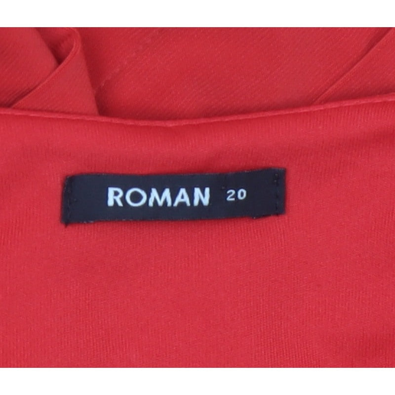 Roman Women Red UK 20 Bodycon Ruffle V-Neck Knee Length Party Dress
