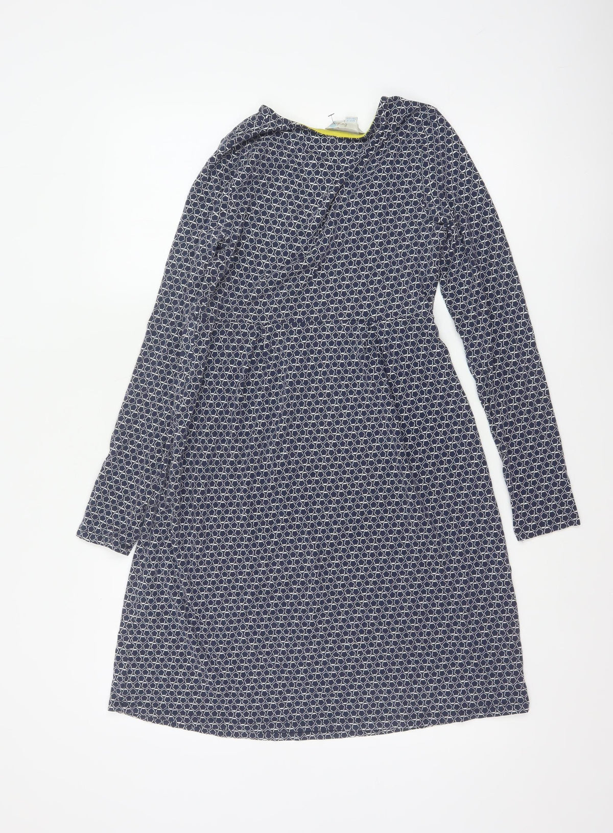 Boden Women Blue UK 10 Fit & Flare Knee Dress Geometric V-Neck Long Sleeve