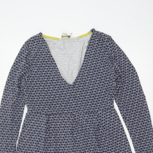 Boden Women Blue UK 10 Fit & Flare Knee Dress Geometric V-Neck Long Sleeve