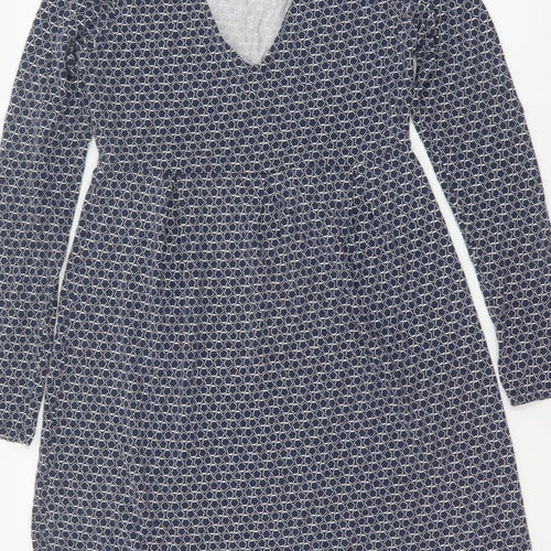 Boden Women Blue UK 10 Fit & Flare Knee Dress Geometric V-Neck Long Sleeve