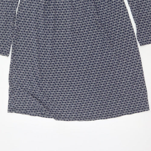 Boden Women Blue UK 10 Fit & Flare Knee Dress Geometric V-Neck Long Sleeve