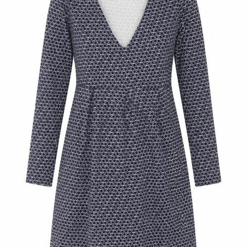 Boden Women Blue UK 10 Fit & Flare Knee Dress Geometric V-Neck Long Sleeve