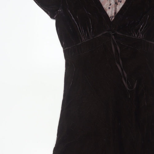 Hartford Women Purple XS A-Line Silk Blend Velvet V-Neck Dress