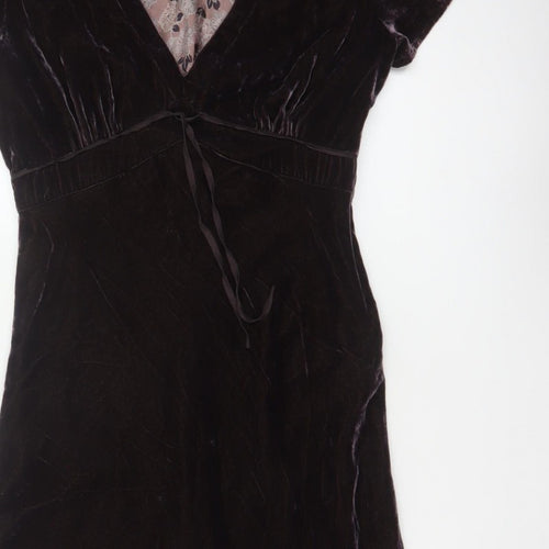 Hartford Women Purple XS A-Line Silk Blend Velvet V-Neck Dress