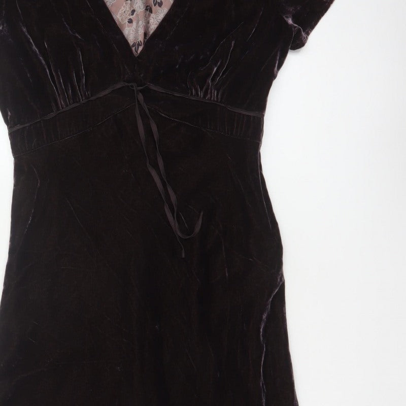Hartford Women Purple XS A-Line Silk Blend Velvet V-Neck Dress