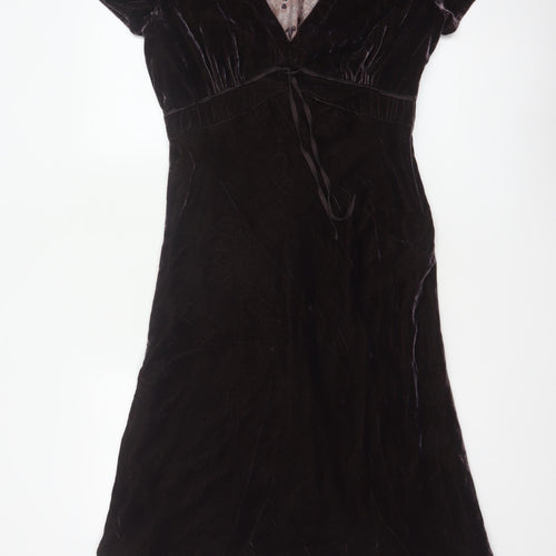 Hartford Women Purple XS A-Line Silk Blend Velvet V-Neck Dress
