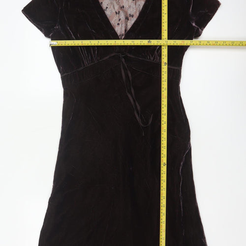 Hartford Women Purple XS A-Line Silk Blend Velvet V-Neck Dress