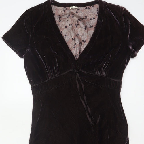 Hartford Women Purple XS A-Line Silk Blend Velvet V-Neck Dress
